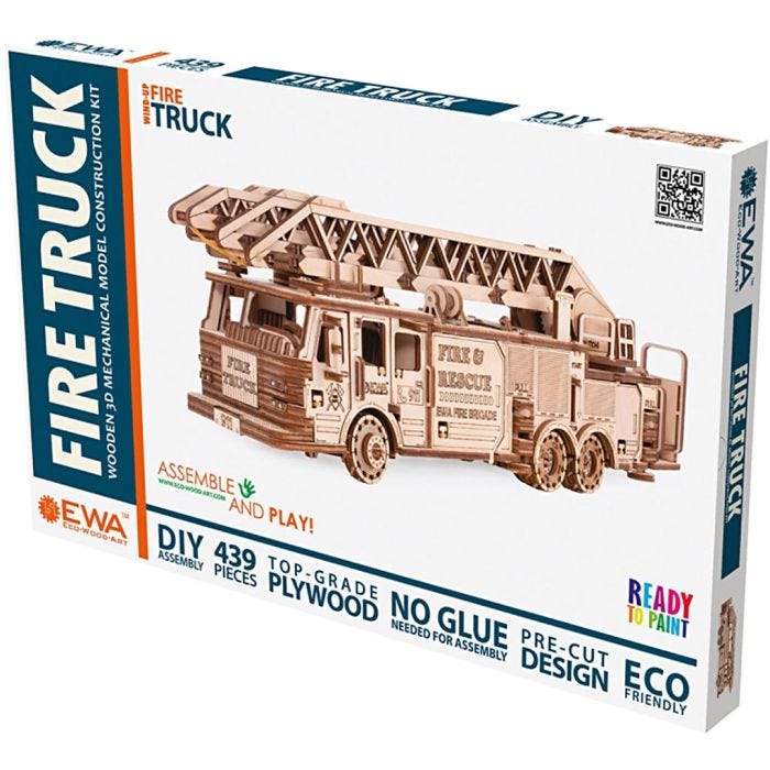 Mekaaninen 3D puinen palapeli, Paloauto, koko 37,8x9,8 cm, 439 kpl/ 1 pkt