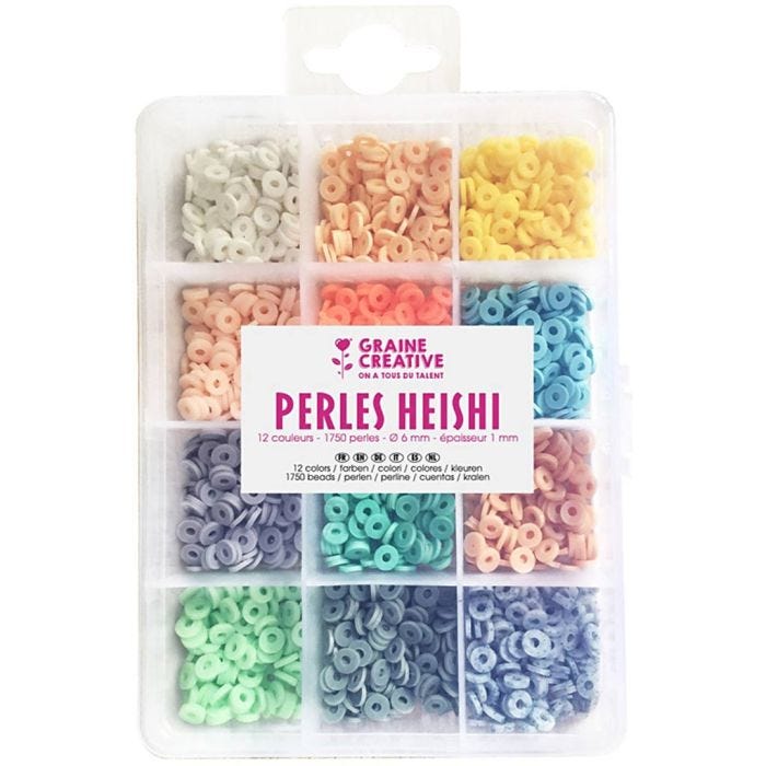 Heishi-helmisetti, halk. 6 mm, aukon koko 1 mm, pastellivärit, 1750 kpl/ 1 pkt