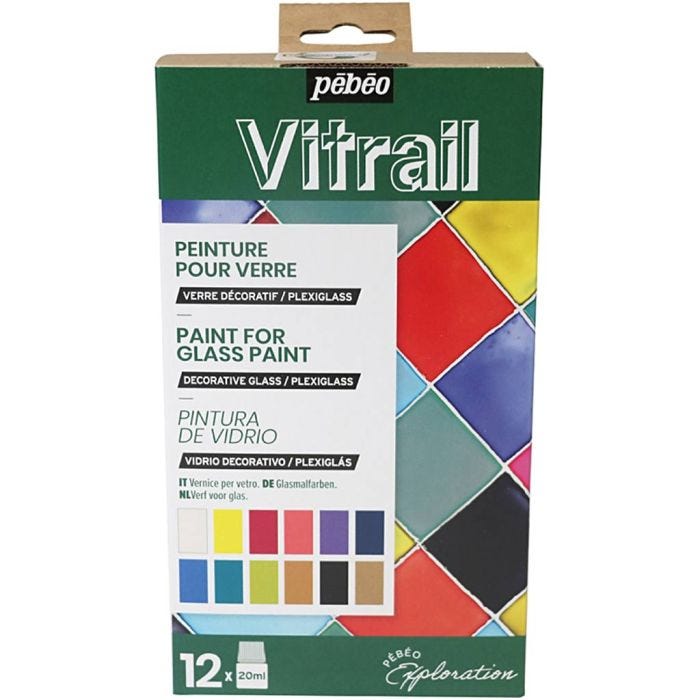 Pébéo-kokeilusetti, Lasimaalaus maali, värilajitelma, 12x20 ml/ 1 pkt
