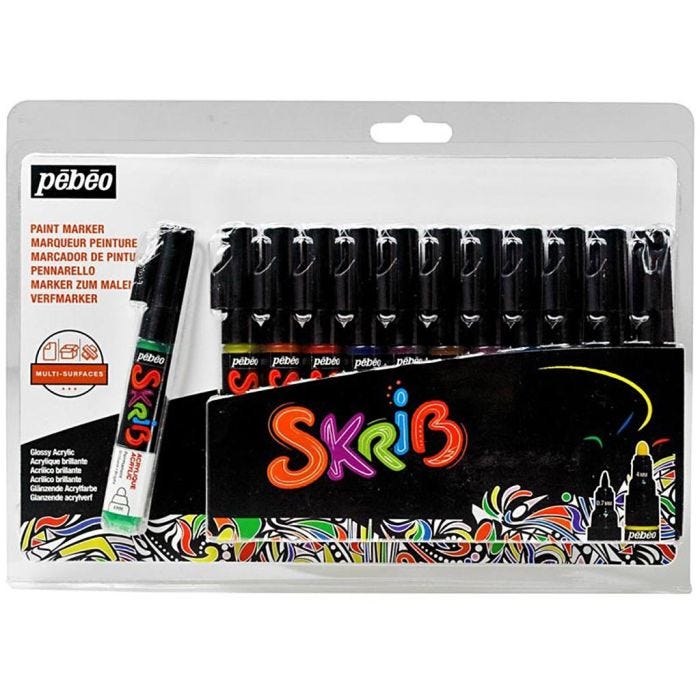 Skrib-akryylimaalitussisarja, perusvärilajitelma, 12 kpl/ 1 pkt