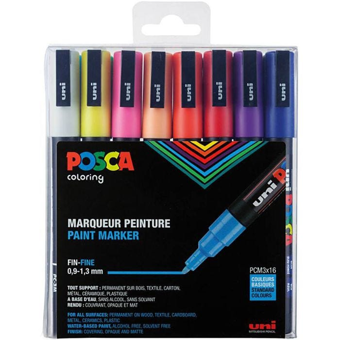 Posca-tussisetti, PC-3M, nro PC-3M, perusvärilajitelma, 16 kpl/ 1 pkt