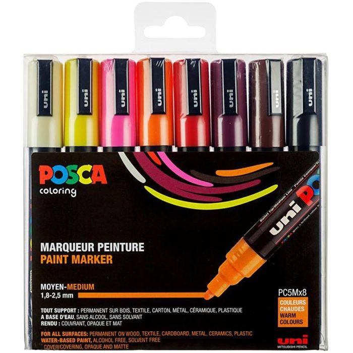 Posca-tussisetti, PC-5M, nro PC-5M, lämpimät värit, 8 kpl/ 1 pkt