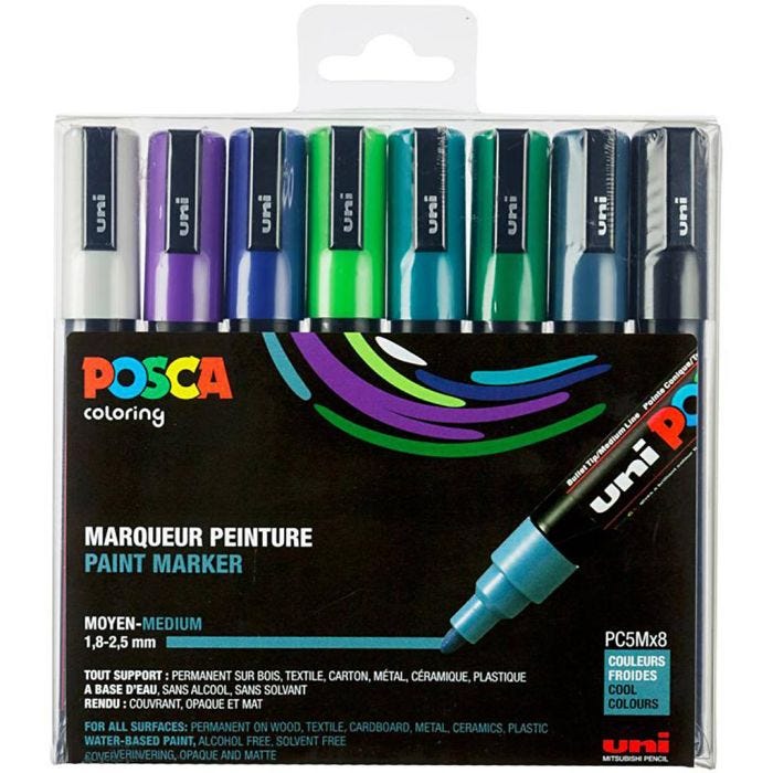 Posca-tussisetti, PC-5M, nro PC-5M, viileät värit, 8 kpl/ 1 pkt