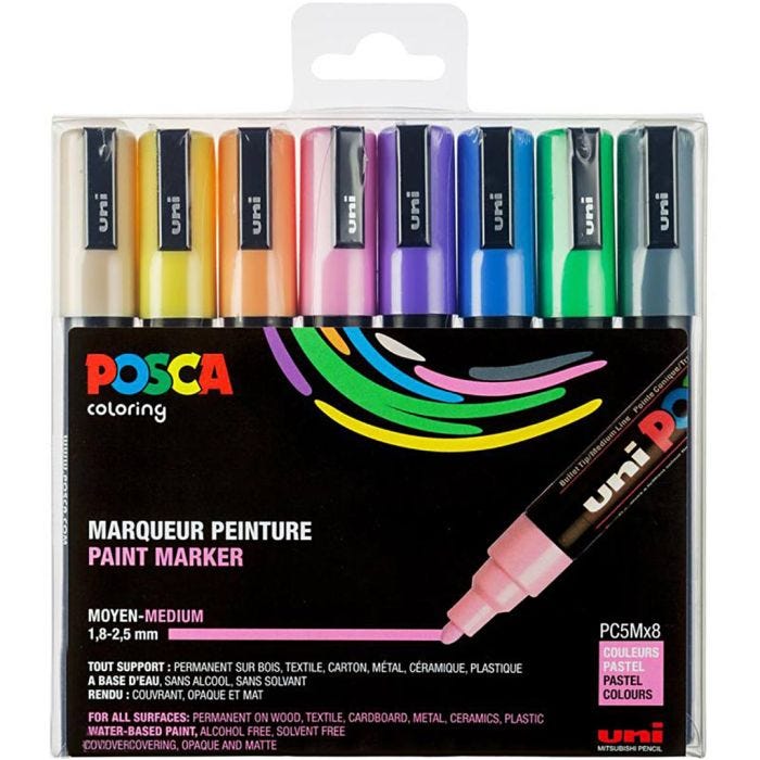 Posca-tussisetti, PC-5M, nro PC-5M, pastellivärit, 8 kpl/ 1 pkt