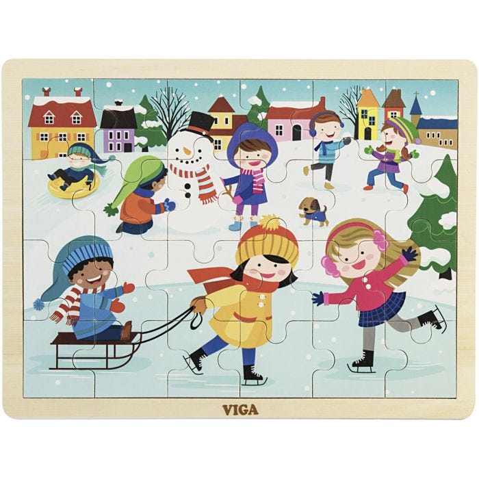 VIGA Puinen Palapeli, talvi, koko 30x22,5 cm, 24 kappaletta, 1 kpl