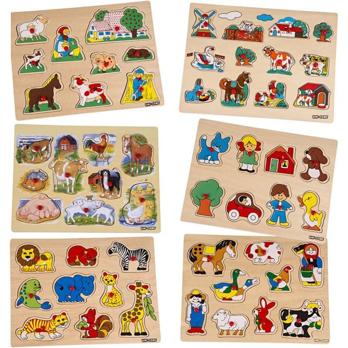 puinen palapeli, nuppipalat, koko 22,5x30 cm, 8-12 kappaletta, 6 kpl/ 1 pkt