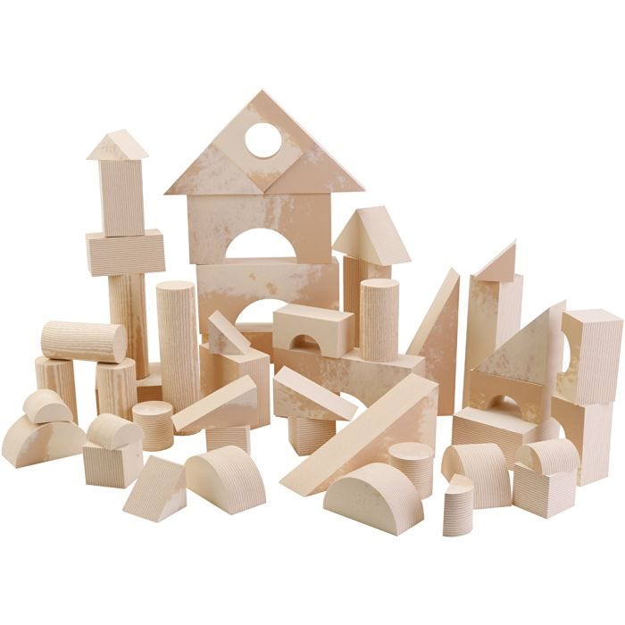 Suuret puumaiset palikat, Eri kokoja ja muotoja, koko 7x7-30x15 cm, 96 osaa/ 1 pkt