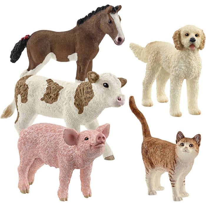 Schleich Maatilan eläimet, Kork. 4,5-8 cm, 5 kpl/ 1 pkt