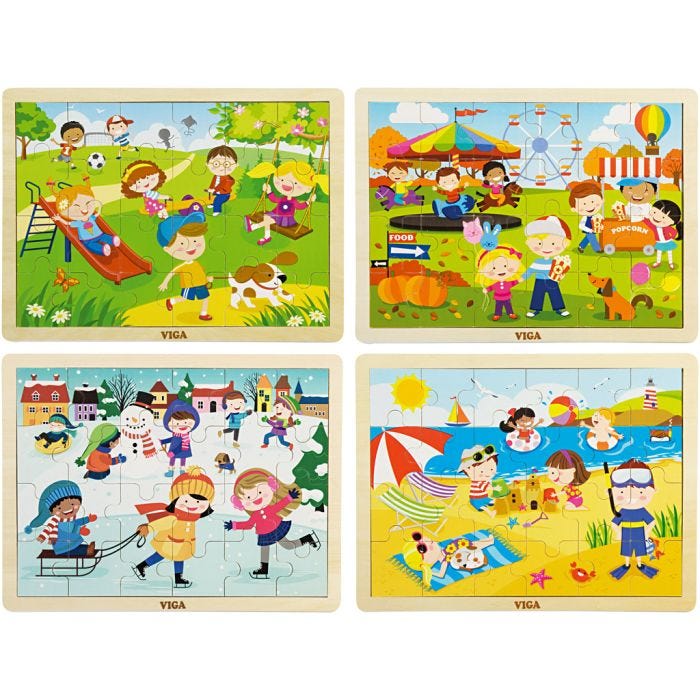 VIGA puinen palapeli, vuodenajat, koko 22,5x30 cm, 4x24 kappaletta, 4 kpl/ 1 pkt