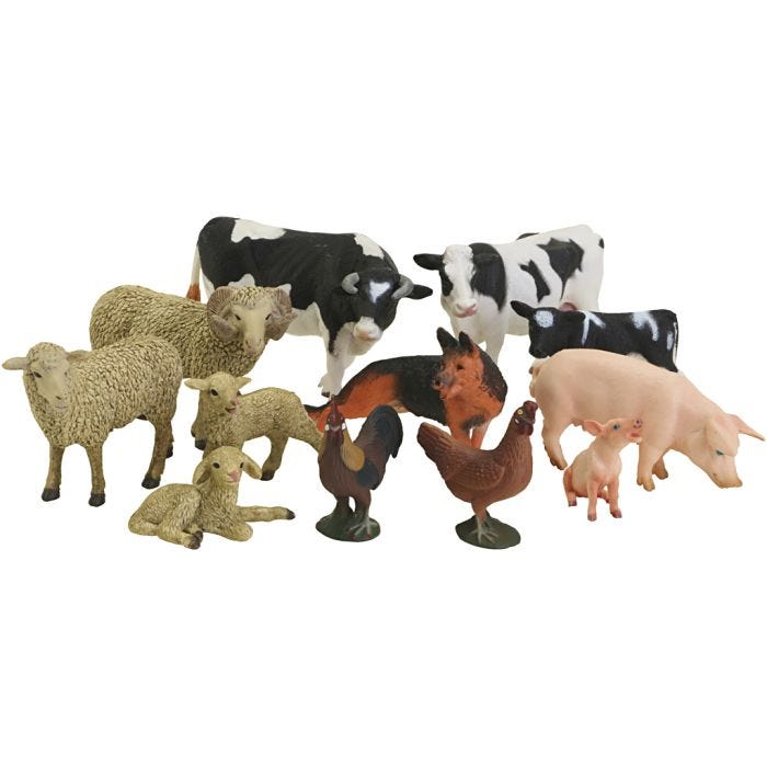 Maatilan eläimet, koko 4-13 cm, 12 kpl/ 1 set