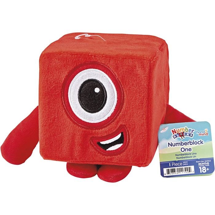 Numberblock-pehmolelu, Yksi, Kork. 11,5 cm, punainen, 1 kpl
