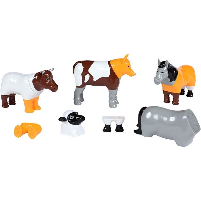 POLYDRON rakennuspalikat, Tuotantoeläimet, 16 osaa/ 1 set