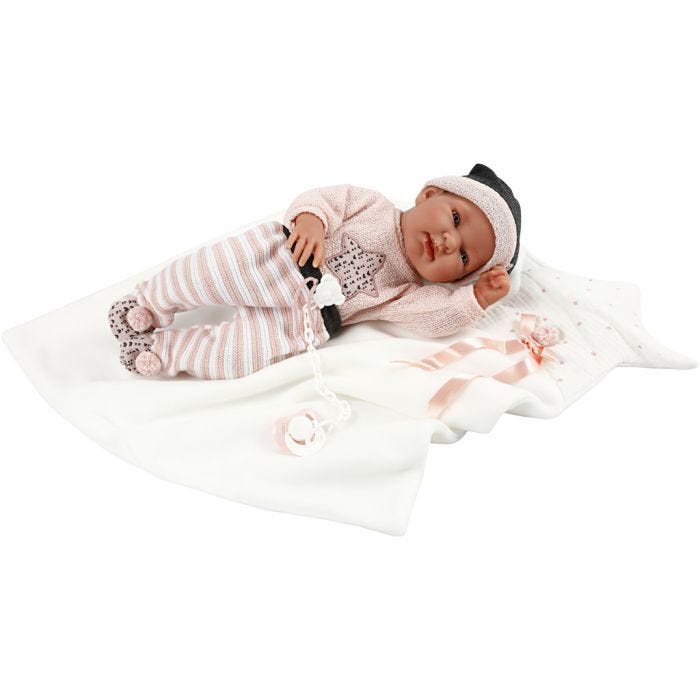 Vauvanukke, vaaleanpunaiset vaatteet, 43 cm, 1 kpl