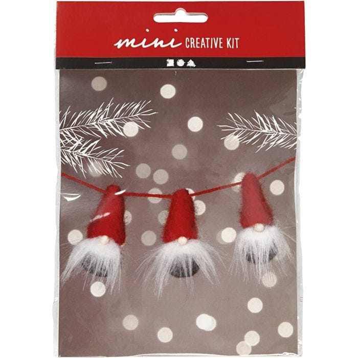 Askartelusetti Mini, Joulutontut nauhassa, Kork. 6 cm, 1 pkk/ 1 pkt