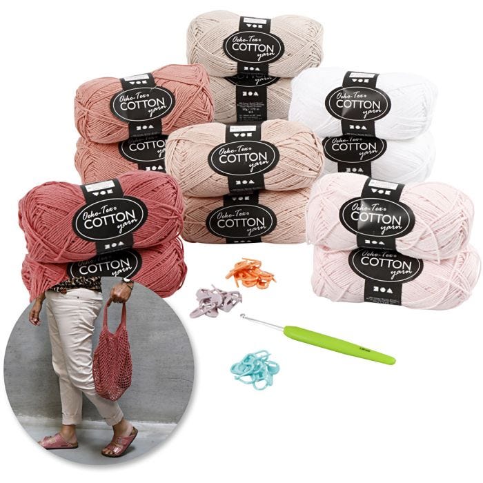 Virkkaus- setti, rosa, 1 set