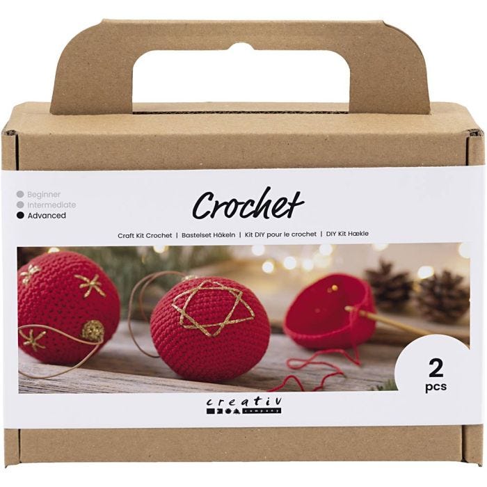 Askartelusetti Virkkaus, Joulupallot, punainen, 1 pkk/ 1 pkt