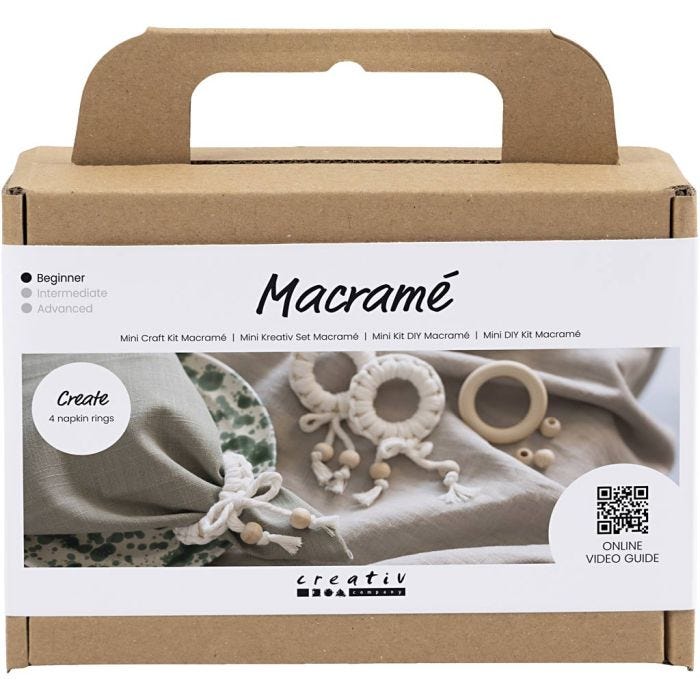 Askartelusetti Mini Makramee, Serviettirengas, luonnonvalkoinen, 1 pkk/ 1 pkt