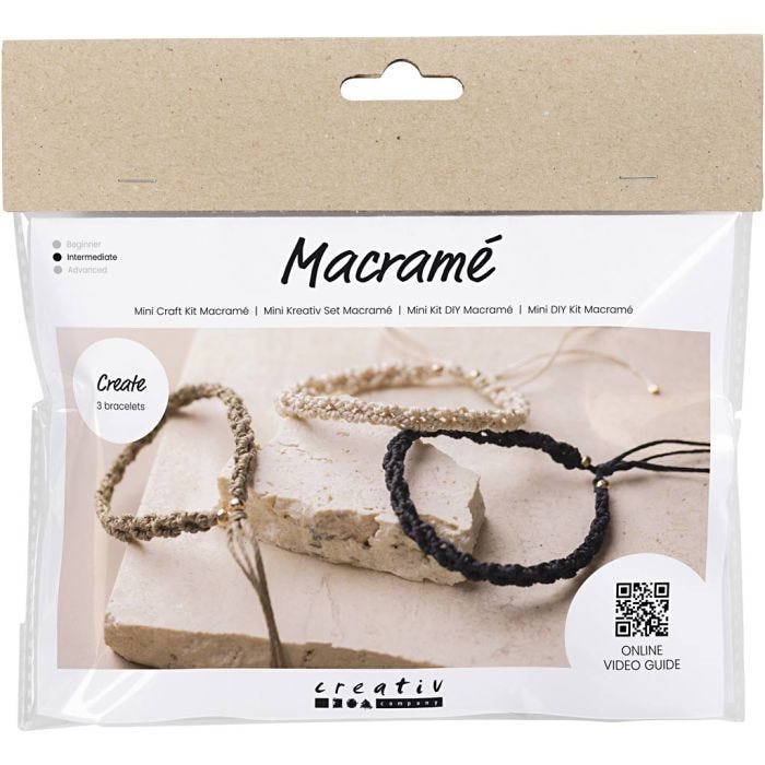 Askartelusetti Mini Makramee, Rannekoru, musta, oliivinruskea, hiekka, 1 pkk/ 1 pkt