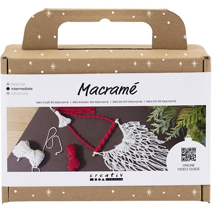 Askartelusetti Mini Makramee, Joulupukki, joulunpunainen, luonnonvalkonen, 1 pkk/ 1 pkt