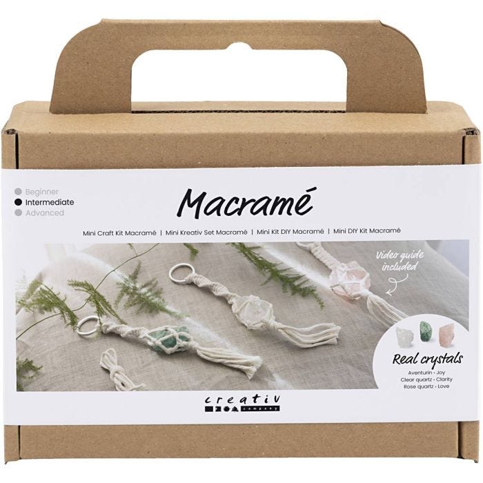 Askartelusetti Mini Makramee, Avaimenperät, matta läpinäkyvä, dusty vihreä, huurrettu rosa, vaalea natural, 1 pkk/ 1 pkt