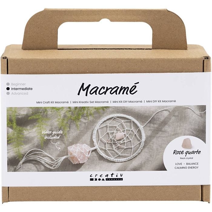Askartelusetti Mini Makramee, Unisieppari ruusukvartsikristallilla, vaaleanrosa, valkoinen, 1 pkk/ 1 pkt