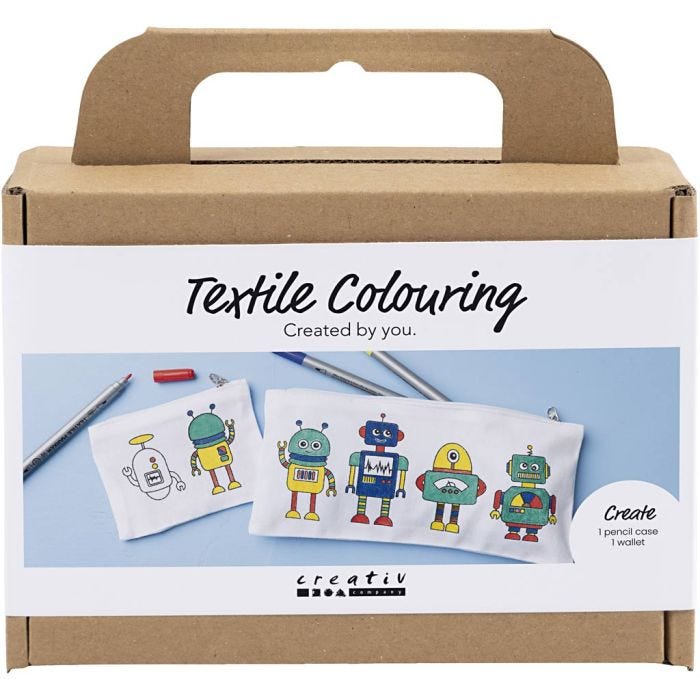Askartelusetti Mini Tekstiilien Värittäminen, Robotti, perusvärilajitelma, 1 pkk/ 1 pkt