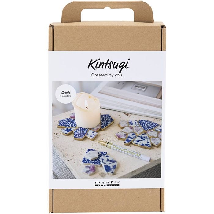 Askartelusetti Kintsugi, Lasinalunen, sininen, kulta, vaaleanpunainen, valkoinen, 1 pkk/ 1 pkt