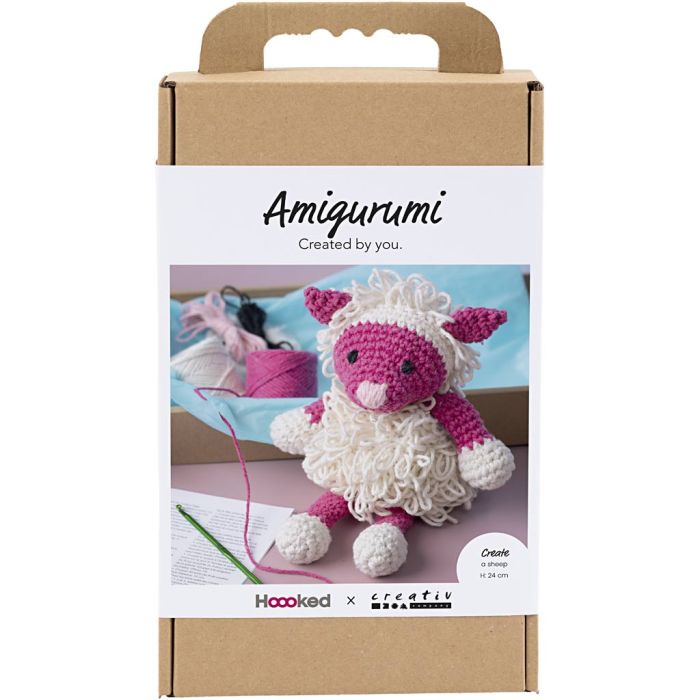 Askartelusetti Amigurumi , Lammas, pinkki, luonnonvalkoinen, 1 pkk/ 1 pkt