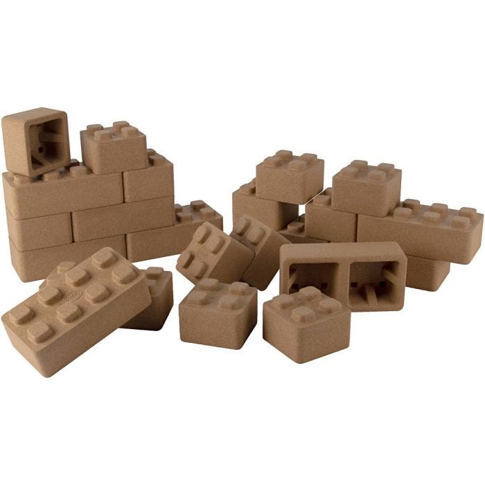 Dantoy-korkkirakennuspalikat, koko 20x10x6 + 10x10x6 cm, 22 osaa/ 1 pkt