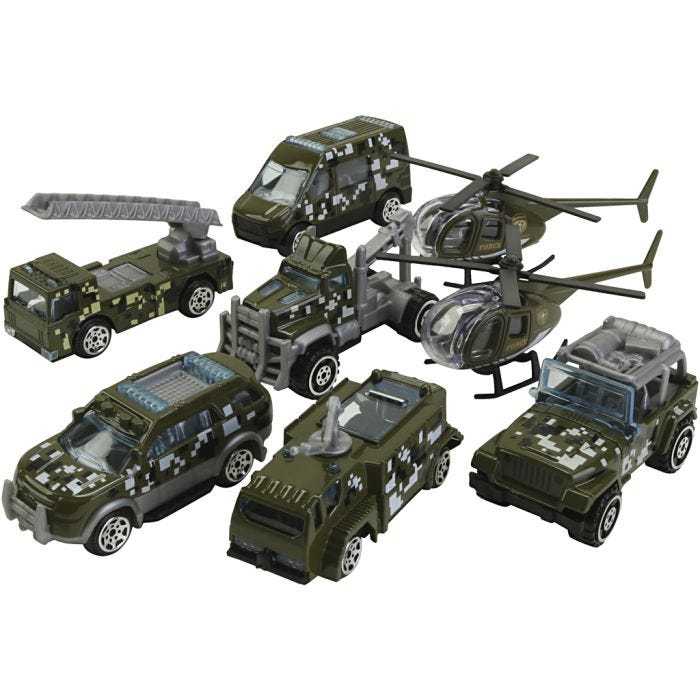 Ammattiajoneuvot, Sotilasajoneuvot, koko 6-10 cm, 8 kpl/ 1 set