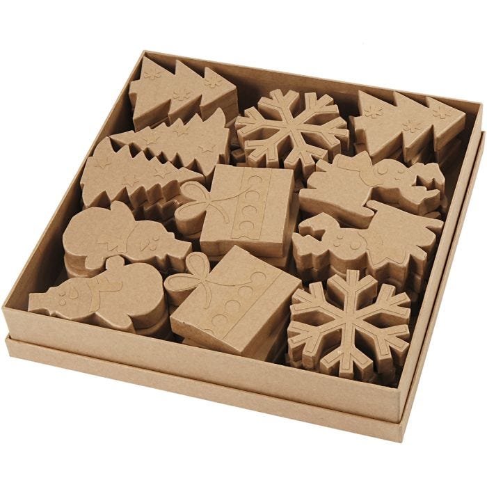 Joulukoristeaihiot, Kork. 10-14 cm, 6x6 kpl/ 1 pkt