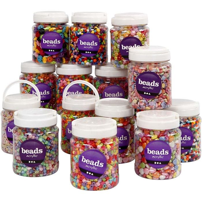 Muovihelmet , koko 6-15 mm, aukon koko 1,5-6 mm, värilajitelma, 16x700 ml/ 1 pkt