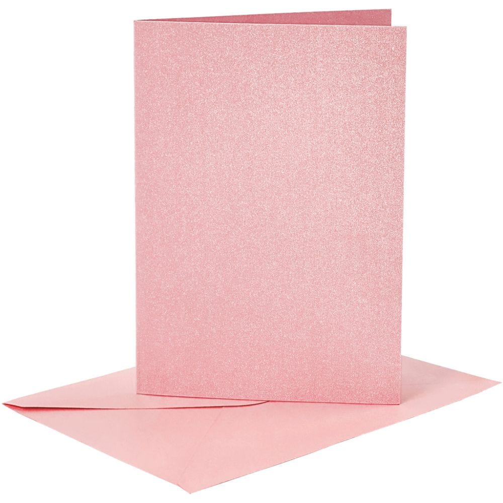 Kortit ja kuoret, kortin koko 10,5x15 cm, kirjekuoren koko 11,5x16,5 cm, helmiäinen, 120+210 g, rosa, 4 set/ 1 pkk