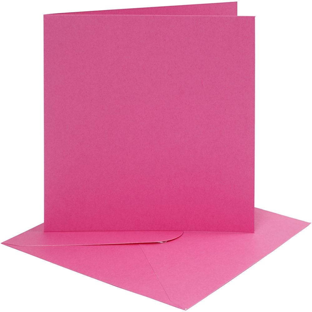 Korttipohja-/kirjekuoripakkaus, kortin koko 15,2x15,2 cm, kirjekuoren koko 16x16 cm, 220 g, pinkki, 4 set/ 1 pkk