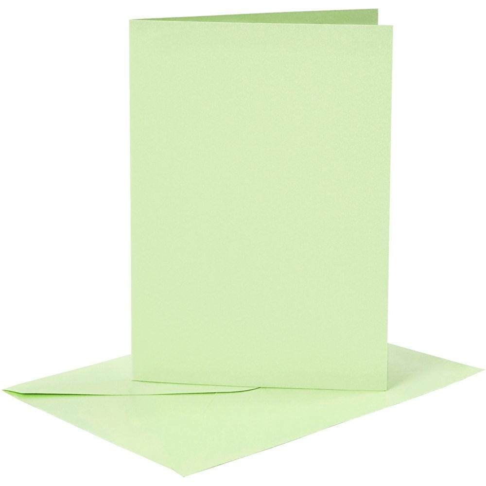 Korttipohja-/kirjekuoripakkaus, kortin koko 10,5x15 cm, kirjekuoren koko 11,5x16,5 cm, 120+210 g, vaaleanvihreä, 6 set/ 1 pkk