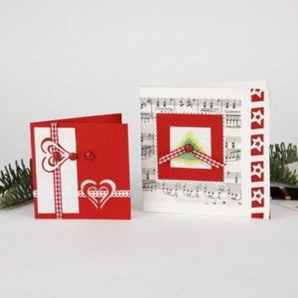 Joulukortit kuviolävistäjällä tehdyillä koristeilla