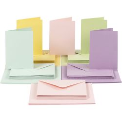 Korttipohja-/kirjekuoripakkaus, kortin koko 10,5x15 cm, kirjekuoren koko 11,5x16,5 cm, 110+220, pastelliv&auml;rit, 50 set/ 1 pkt