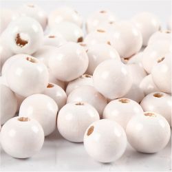Puuhelmet, halk. 12 mm, aukon koko 3 mm, ca. 40 kpl, valkoinen, 22 g/ 1 pkt