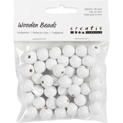 Puuhelmet, halk. 12 mm, aukon koko 3 mm, ca. 40 kpl, valkoinen, 22 g/ 1 pkt