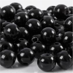 Puuhelmet, halk. 12 mm, aukon koko 3 mm, ca. 40 kpl, musta, 22 g/ 1 pkt