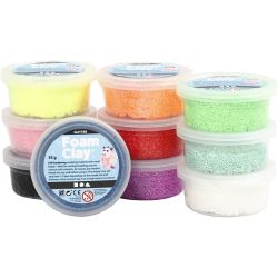 Foam Clay&reg; Helmimassa, kimalle, v&auml;rilajitelma, 10x35 g/ 1 pkt